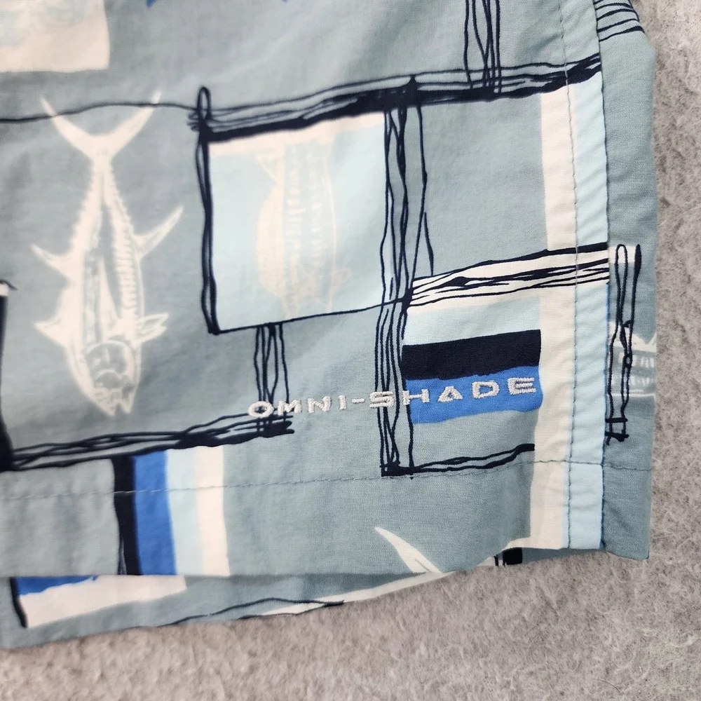 Columbia PFG AOP Fish Swim Trunks Men XXL 40x6 Gray Blue White Omni Shade Pocket